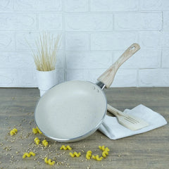 KLASSIC White Marble Coated Round Frying Pan colored handle
