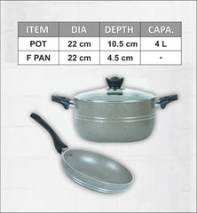 Cooking pot and Frying pan set in Beige Color