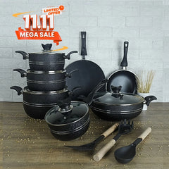 KLASSIC Vario Non-Stick Cookware Set/Kitchen Set of 15 Pieces With Glass Lid