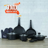Vinton Vintage Die Cast Non Stick Cookware Set / Kitchen Set 16Pcs with Induction Base Black Gray