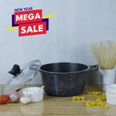 KLASSIC Die cast Non Stick Marble Coated Induction base Casserole with Glass Lid Black