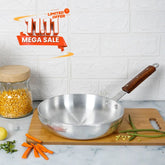 KLASSIC Round Frying Pan Metal Finish Fix Strong Wooden Handle