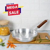 KLASSIC Round Frying Pan Metal Finish Fix Strong Wooden Handle