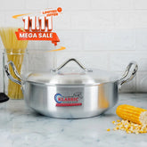 KLASSIC Flat Aluminum Metal Finish Karahi with Lid - Superior Choice for Your Kitchen