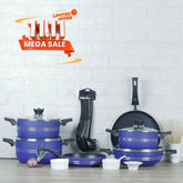 Klassic Prestige Non-Stick Cookware Set 16 Pieces with Glass Lid - Blue