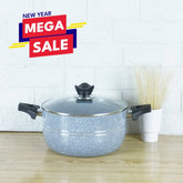 KLASSIC Non-Stick Marble Coated Casserole | Cooking Pot Handi with Glass Lid Grey