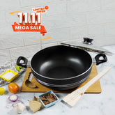 KLASSIC NonStick Round Karahi/Wok With Glass Lid Black