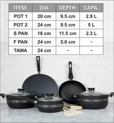 Klassic Oscar Non Stick Cookware Set/Kitchenware Set 11 Pieces with Glass Lid