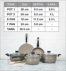 KLASSIC Oscar Marble Coated Cookware Gift Set 11 Pieces Beige