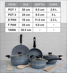 KLASSIC Oscar Marble Coated Cookware Gift Set 11 Pieces Gray