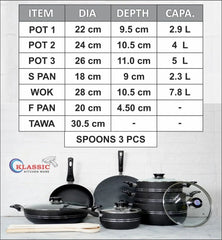 KLASSIC Vario Non-Stick Cookware Set/Kitchen Set of 15 Pieces With Glass Lid