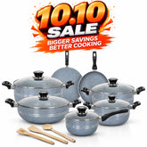 KLASSIC Vario Marble Coated Cookware Gift Set Gray Color - 15 Pieces Kitchenware Set with Glass Lid