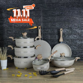 KLASSIC Vario White Marble Coated Cookware Gift Set - 15 Pieces Kitchenware Set