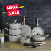 KLASSIC Vario White Marble Coated Cookware Gift Set - 15 Pieces Kitchenware Set