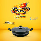 Left Over NonStick Round Karahi/Wok With Glass Lid Black