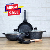 KLASSIC Die Cast Marble Coated Cookware Set | Combo Offer | Frying Pan - Wok and Pot 8 Pieces Set