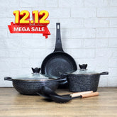 KLASSIC Die Cast Marble Coated Cookware Set | Combo Offer | Frying Pan - Wok and Pot 8 Pieces Set