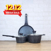 KLASSIC Die Cast Marble Coated Cookware Set 5 Pieces | Sauce and Pizza Pan + Cooking Pot | Combo Cookware Kitchen Set