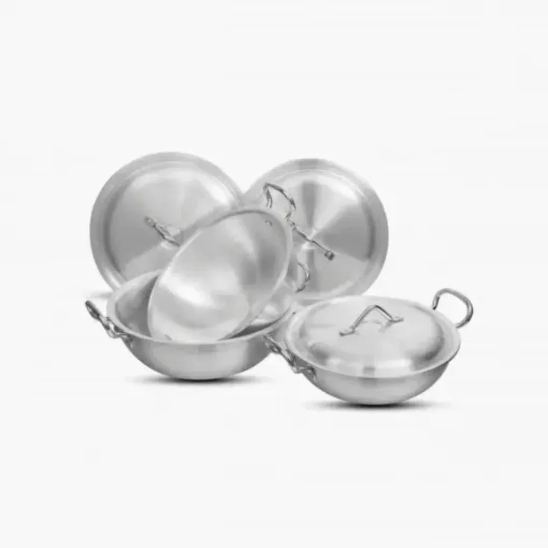 Aluminium-Silver-Stain-Less-Steel-Round-Wok-Karahi-Set - Klassic kitchenware Pk