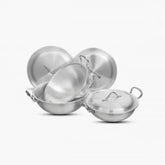 Aluminium-Silver-Stain-Less-Steel-Round-Wok-Karahi-Set - Klassic kitchenware Pk