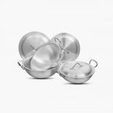 Aluminium-Silver-Stain-Less-Steel-Round-Wok-Karahi-Set - Klassic kitchenware Pk