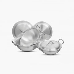 Aluminium-Silver-Stain-Less-Steel-Round-Wok-Karahi-Set - Klassic kitchenware Pk