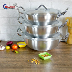 Aluminium-Silver-Stain-Less-Steel-Round-Wok-sets - Klassic kitchenware Pk