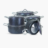Klassic Non Stick Marble Coated Excel Cooking Pots Kitchen Set 10 Pcs With Steel Handle - Klassic kitchenware Pk