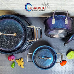 Klassic Non Stick Marble Coated Excel Cooking Pots Kitchen Set 10 Pcs With Steel Handle - Klassic kitchenware Pk