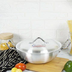 KLASSIC Round Aluminum Wok Metal Finish with Lid | Superior Cooking Performance - Klassic kitchenware Pk