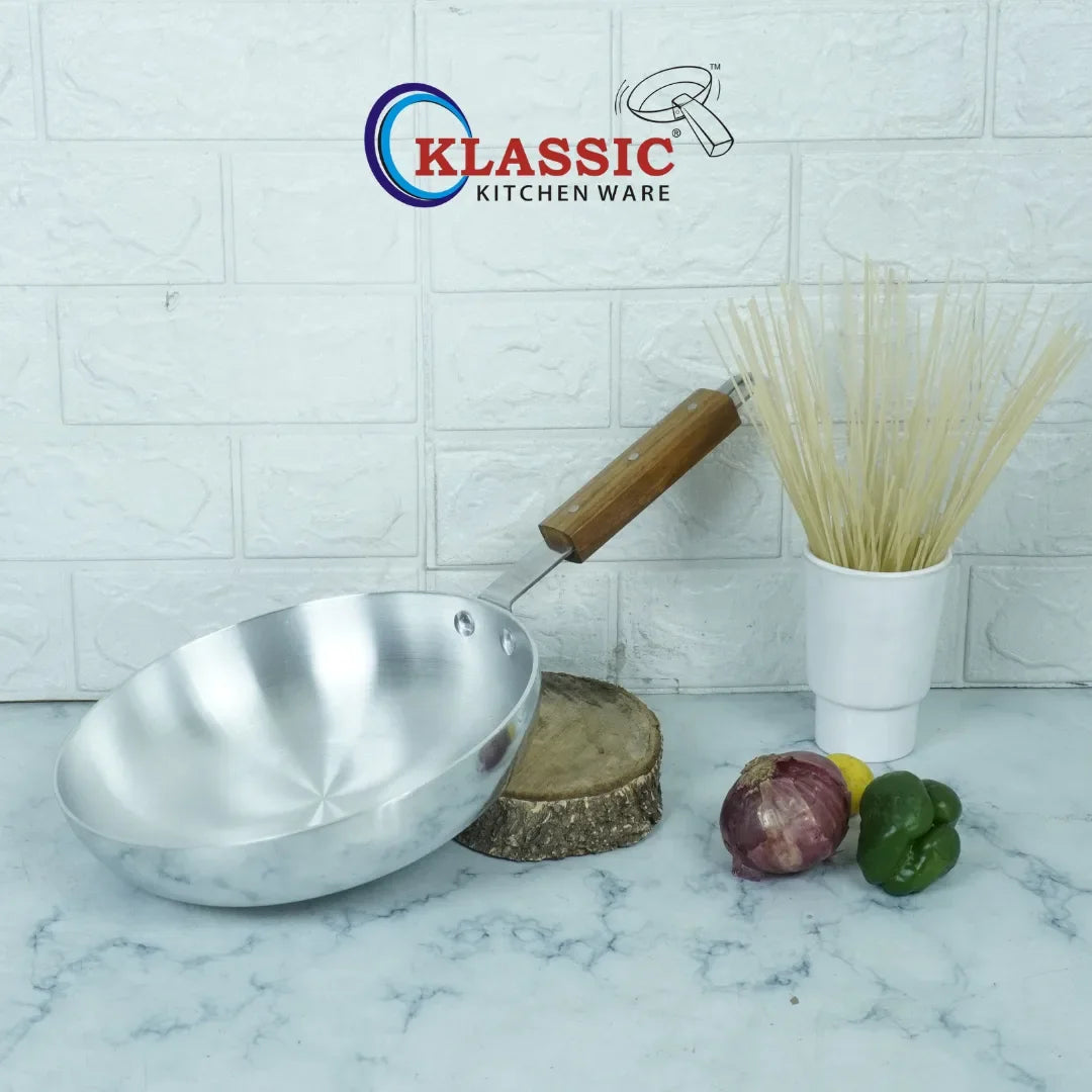 KLASSIC Round Frying Pan Metal Finish Fix Strong Wooden Handle - Klassic kitchenware Pk