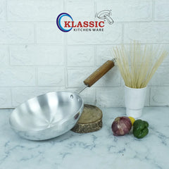 KLASSIC Round Frying Pan Metal Finish Fix Strong Wooden Handle - Klassic kitchenware Pk