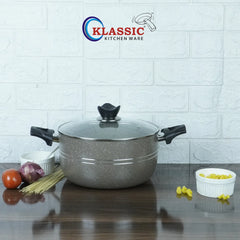 KLASSIC Non-Stick Marble Coated Casserole/Cooking Pot Handi Glass Lid Beige - Klassic kitchenware Pk