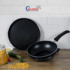 KLASSIC Nonstick Wok Long Handle 20cm With Pizza/ Paratha Pan 30.5 cm Mini Kitchenware Set - Klassic kitchenware Pk