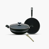 KLASSIC NonStick Wok Short Handle 24cm with Lid + Pizza / Paratha Pan Mini Cookware Kitchen Set - Klassic kitchenware Pk