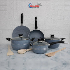KLASSIC Oscar Marble Coated Cookware Gift Set 11 Pieces Gray - Klassic kitchenware Pk