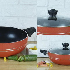 KLASSIC NonStick Round Karahi/Wok With Glass Lid Red - Klassic kitchenware Pk