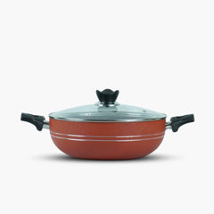 KLASSIC NonStick Round Karahi/Wok With Glass Lid Red - Klassic kitchenware Pk
