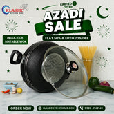 KLASSIC Induction Non Stick Karahi Round Short Handle with Glass Lid