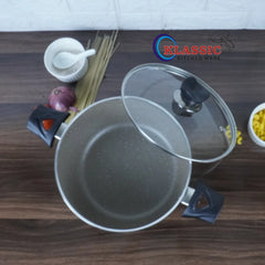 KLASSIC Non-Stick Marble Coated Casserole/Cooking Pot Handi Glass Lid Beige - Klassic kitchenware Pk