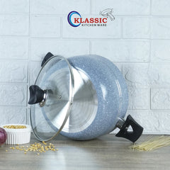 KLASSIC Non-Stick Marble Coated Casserole | Cooking Pot Handi with Glass Lid Grey - Klassic Cookware