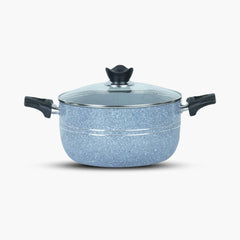 KLASSIC Non-Stick Marble Coated Casserole | Cooking Pot Handi with Glass Lid Grey - Klassic kitchenware Pk