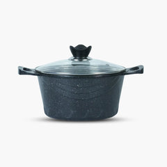 KLASSIC Die cast Non Stick Marble Coated Induction base Cooking pot with Glass Lid Black - Klassic kitchenware Pakistan