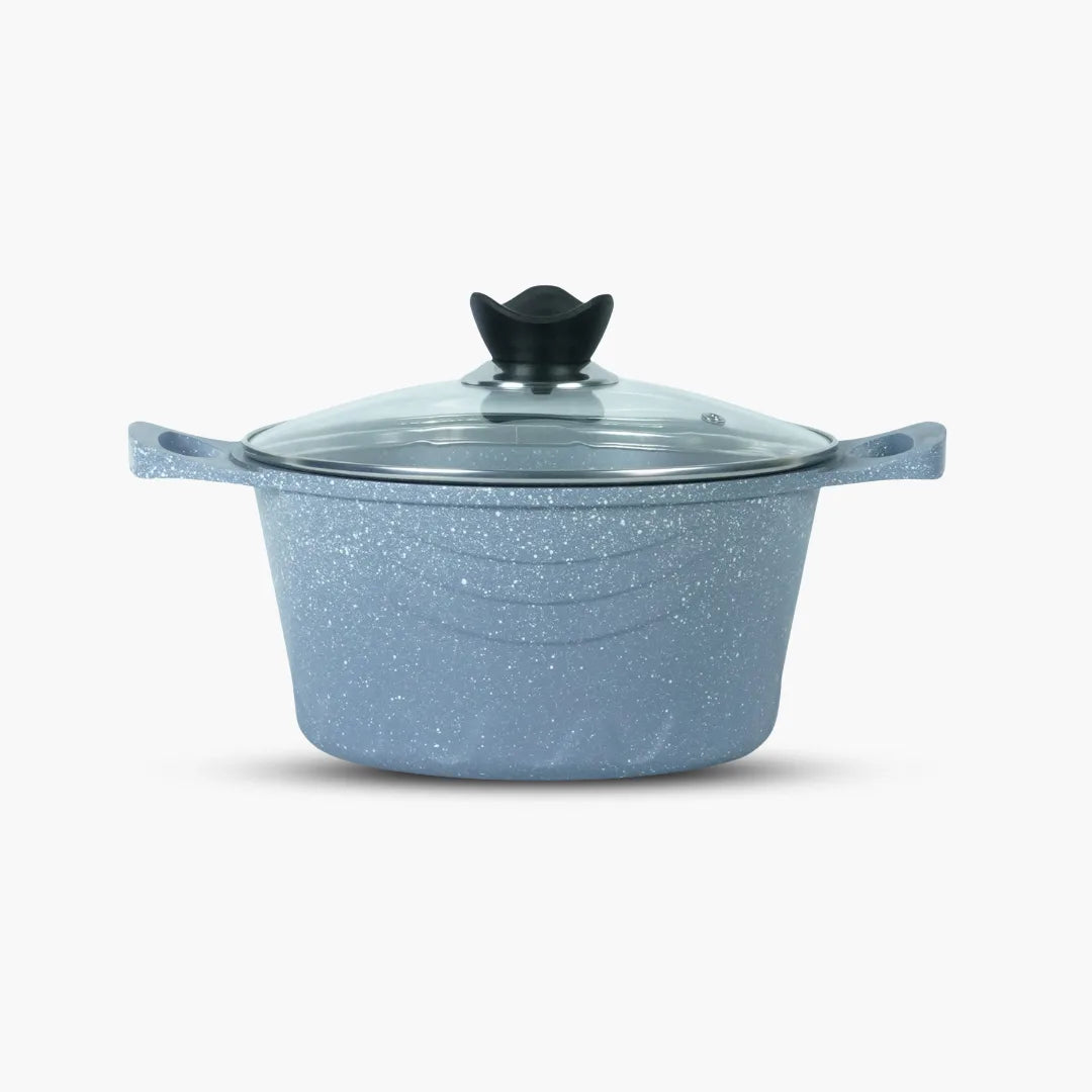 KLASSIC Die Cast Non Stick Marble Coated Induction base Cooking pot \ Casserole with Glass Lid Gray - Klassic Cookware Pakistan