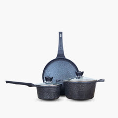 KLASSIC Die Cast Marble Coated Cookware Set 5 Pieces | Sauce and Pizza Pan + Cooking Pot | Combo Cookware Kitchen Set