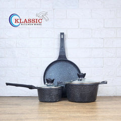 KLASSIC Die Cast Marble Coated Cookware Set 5 Pieces | Sauce and Pizza Pan + Cooking Pot | Combo Cookware Kitchen Set