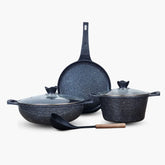 KLASSIC Die Cast Marble Coated Cookware Set 6 Pieces | Wok + Pizza Pan + Cooking Pot and Spoon| Mini Cookware Kitchen Set