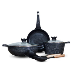 KLASSIC Die Cast Marble Coated Cookware Set | Combo Offer | Frying Pan - Wok and Pot 8 Pieces Set