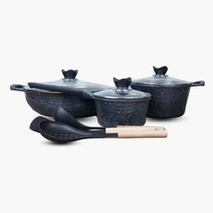 KLASSIC 9 Pieces Induction Base Die Cast Marble Coated Cookware Pan and Pot Set - Large Size Pots and Pan