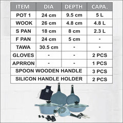 Vinton Vintage Die Cast Non Stick Cookware Set / Kitchen Set 16Pcs with Induction Base Gray